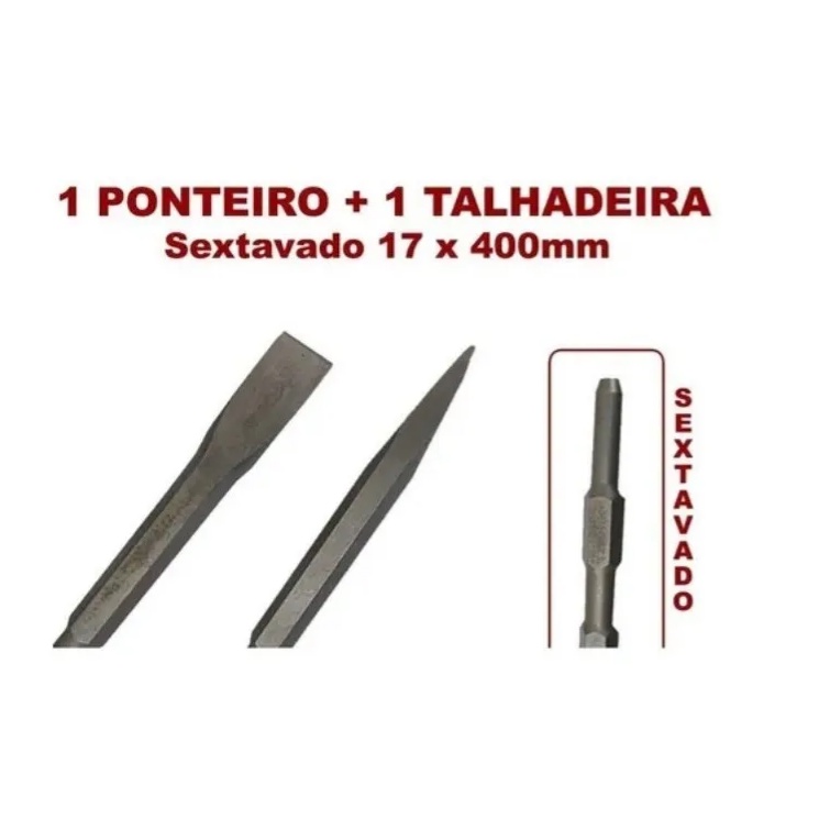 Kit - 1 Ponteiro E 1 Talhadeira Sextavado 17 X 400mm