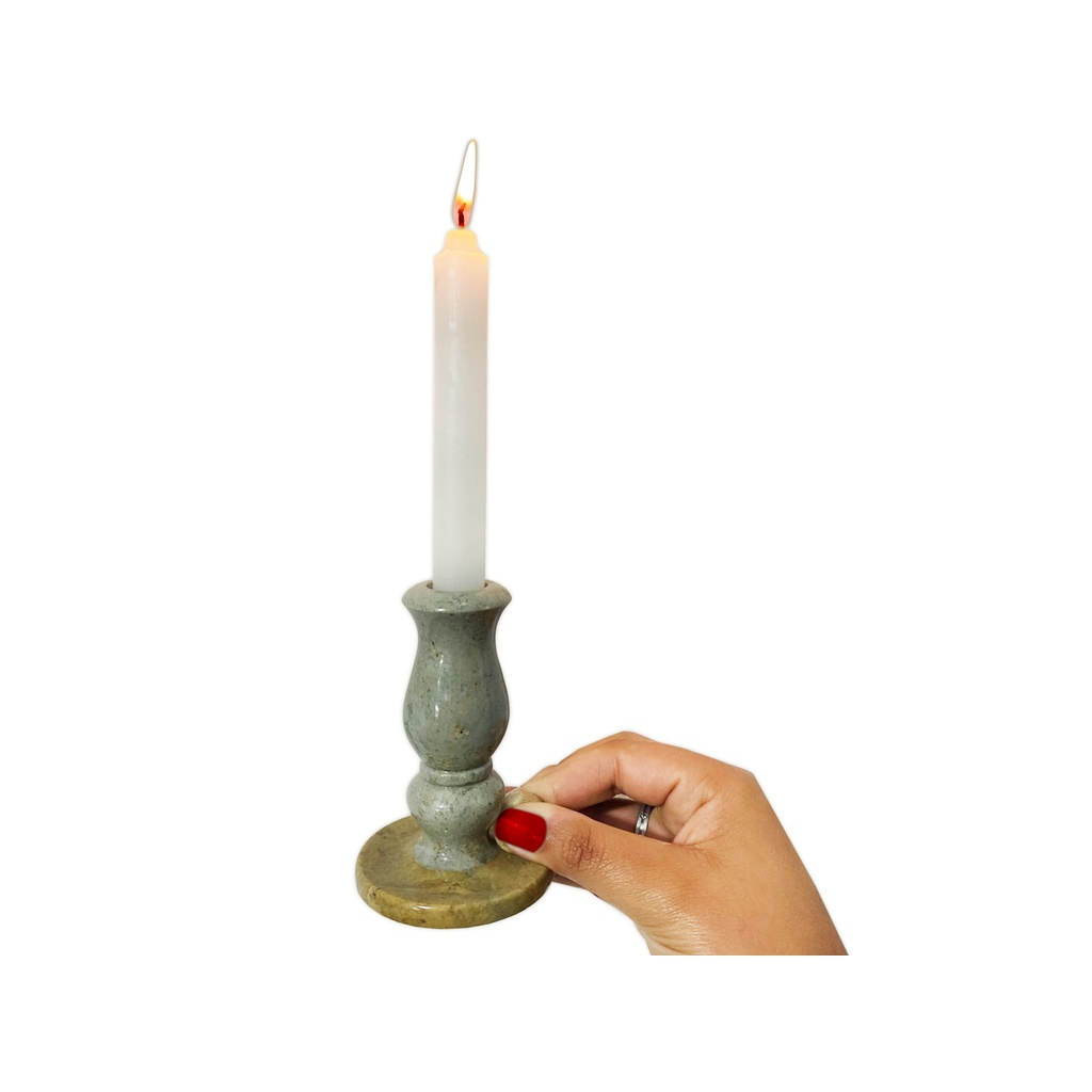 Castiçal De Pedra Sabão Envernizado Elegante Ideal Para Vela Palito
