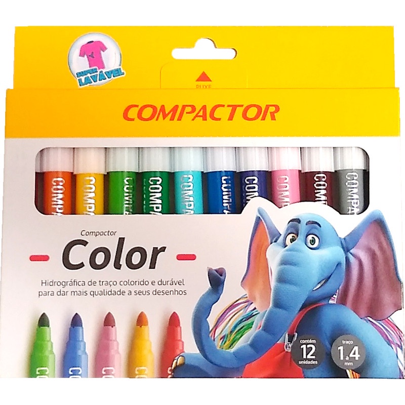 Caneta Hidrocor Jumbo Compactor 12 Cores Ponta Grossa | Shopee Brasil