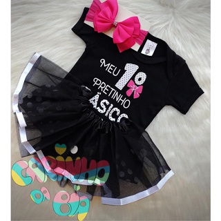 Body mesversário bebê menina "Meu primeito pretinho básico" em Oferta na Shopee