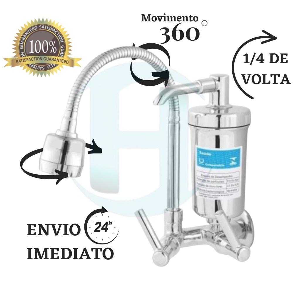 Torneira Com Filtro Cozinha Parede Gourmet Metal 1/4 de Volta 2174 C65