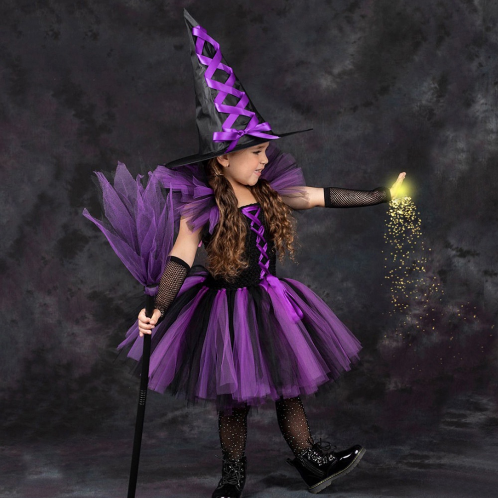 Fantasia Infantil De Halloween Para Meninas Festa De Bruxa Tutu Vestido ...