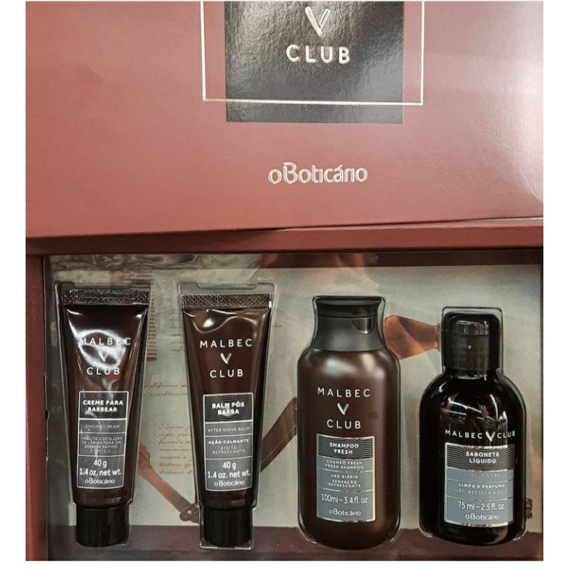 Malbec Kit Club Viagem 4 Itens 01 Pos Barba Malbec Club 40g 01 Sabonete Liquido Malbec Club 75ml 01 Creme Para Barbear Malbec Club 40g 01 Shampoo Fresh Malbec Club 100ml Shopee Brasil