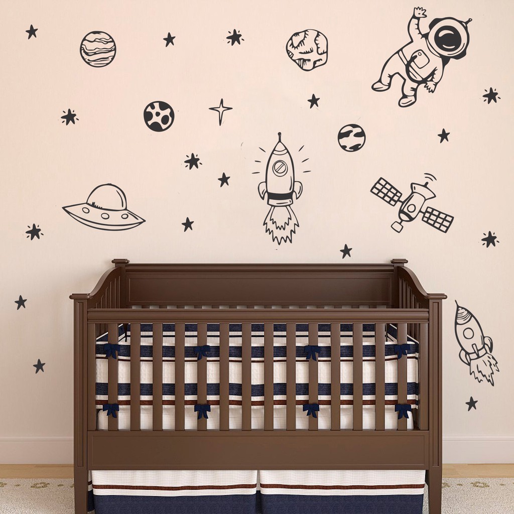 Kit Pacote Adesivos de Parede Decorativo Astronauta Estrela Lua Foguete Estrelas Nave Satélite