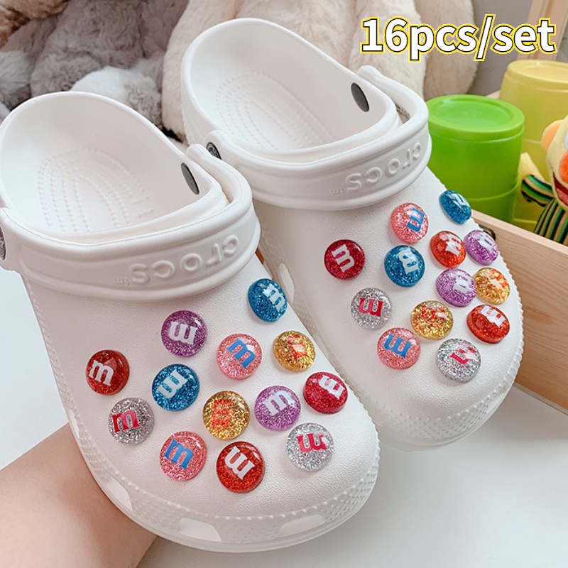 16 Pcs/Conjunto Sapatos De Jardim Charme Glitter Beanie Botão Para Crianças Acessórios Superiores Da Moda