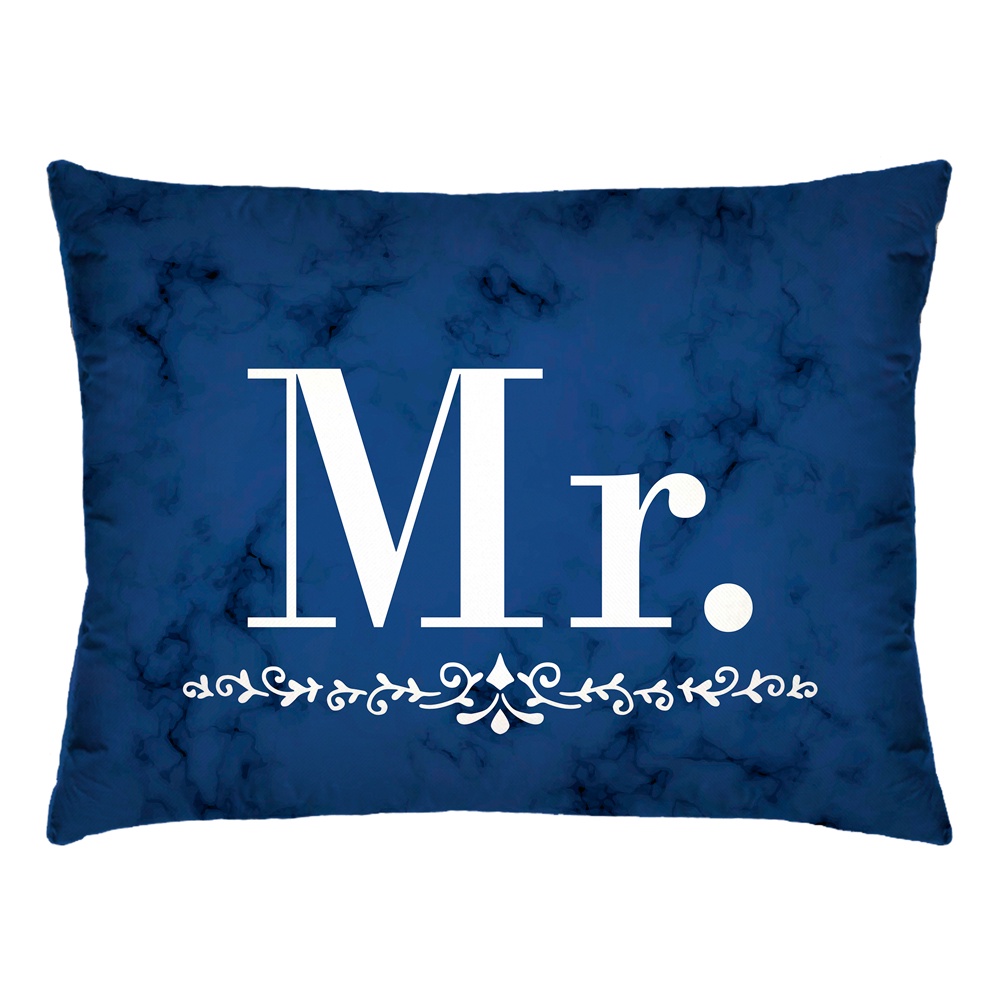 Capa de Almofada Baguete Mr. e Mrs Azul Escuro