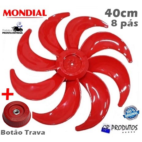 Hélice Mondial + Trava Ventilador Red Line 40cm 40 8 Pás Verm Original EIXO Redondo 8mm