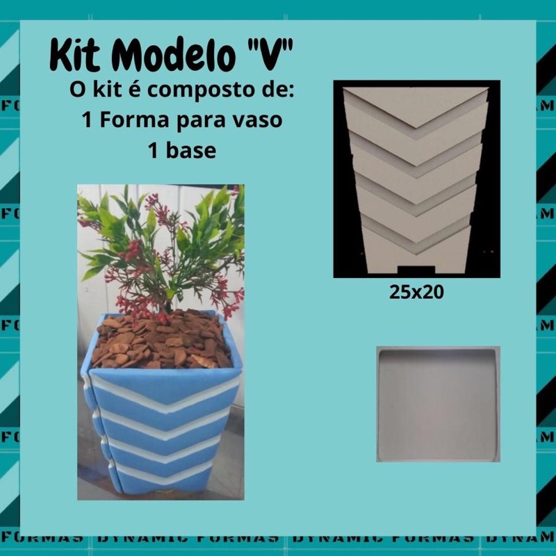 Kit Forma 3D Em Abs P/Vaso Gesso e Cimentício - Mod. V