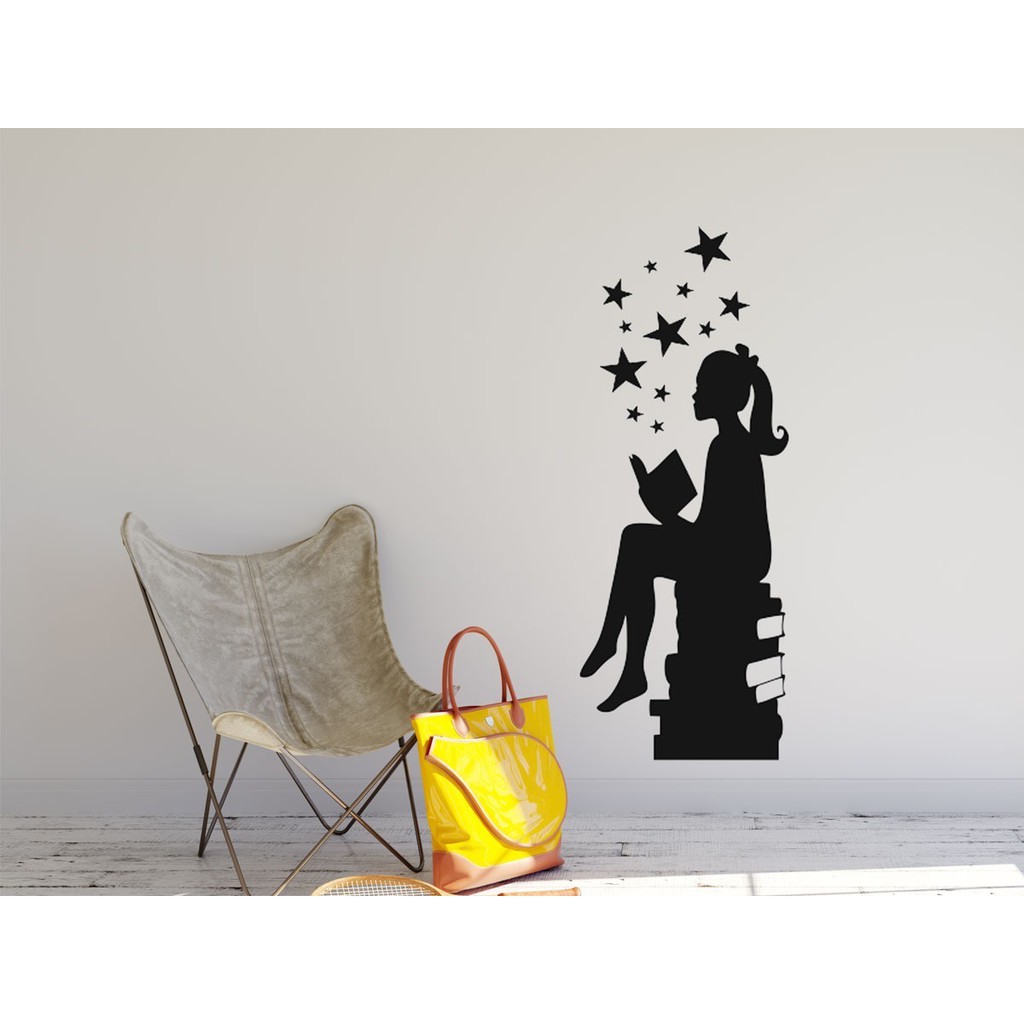 Adesivo Decorativo Cantinho Da Leitura Menina Sentada Livros em Oferta na Shopee