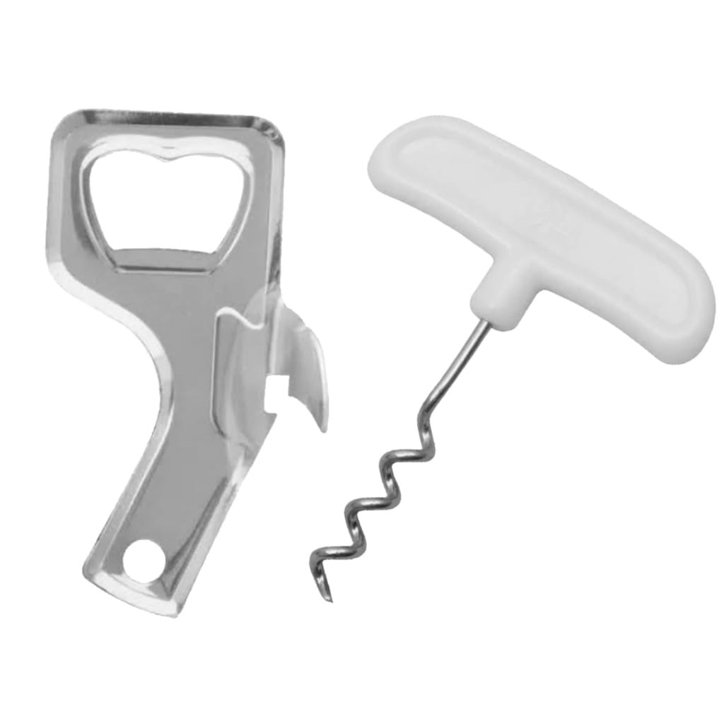KIT ABRIDOR DE LATAS e GARRAFAS AÇO INOX TAMANHO 9 CM/ Saca rolhas
