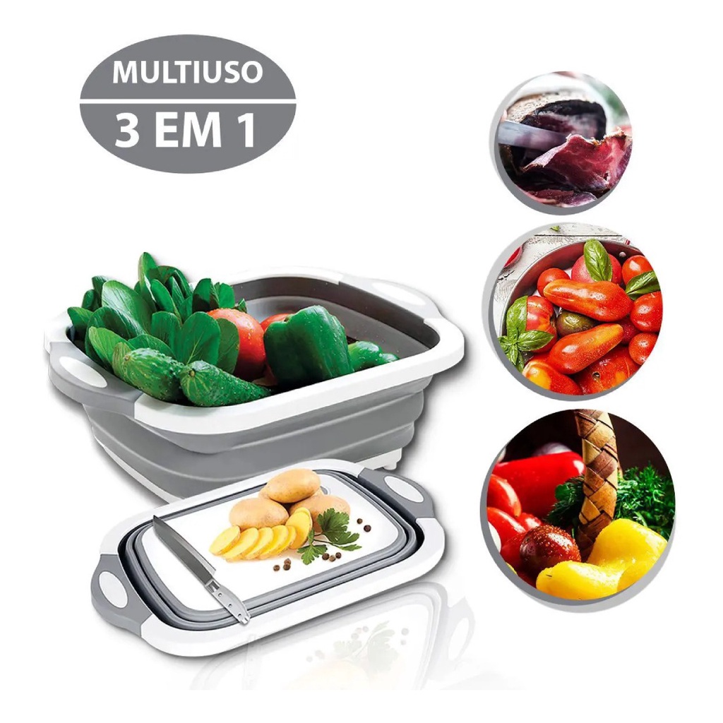 Tabua Corte Multiuso 3x1 Silicone Retratil Bacia Escorredor