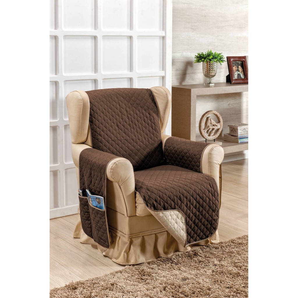 Capa Protetora de Sofá 1 Lugar Poltrona do Papai Impermeável Dupla Face TABACO / AVELÃ