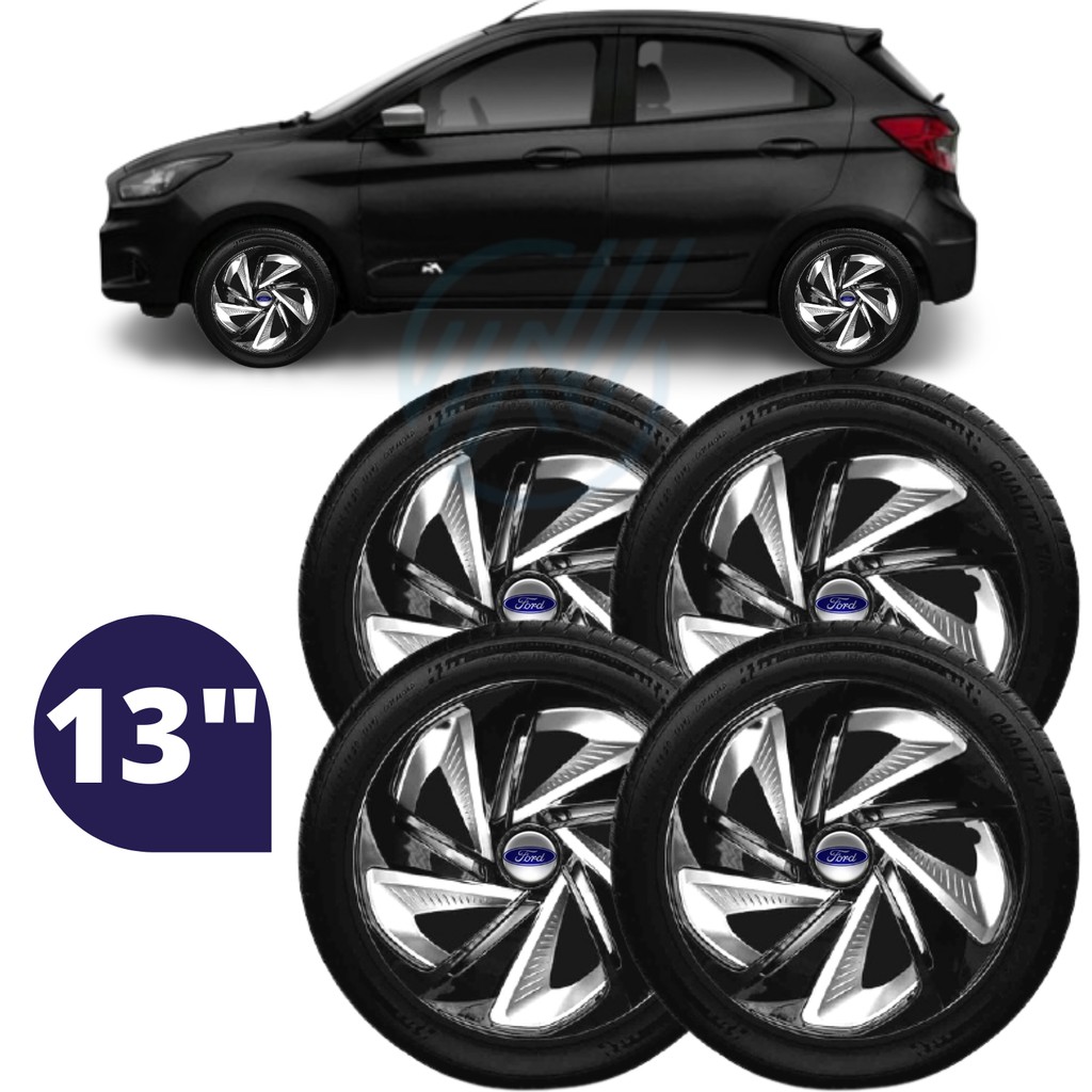 Joog 4 Calota Black Silver Aro 13 Preta Prata Ford Ka