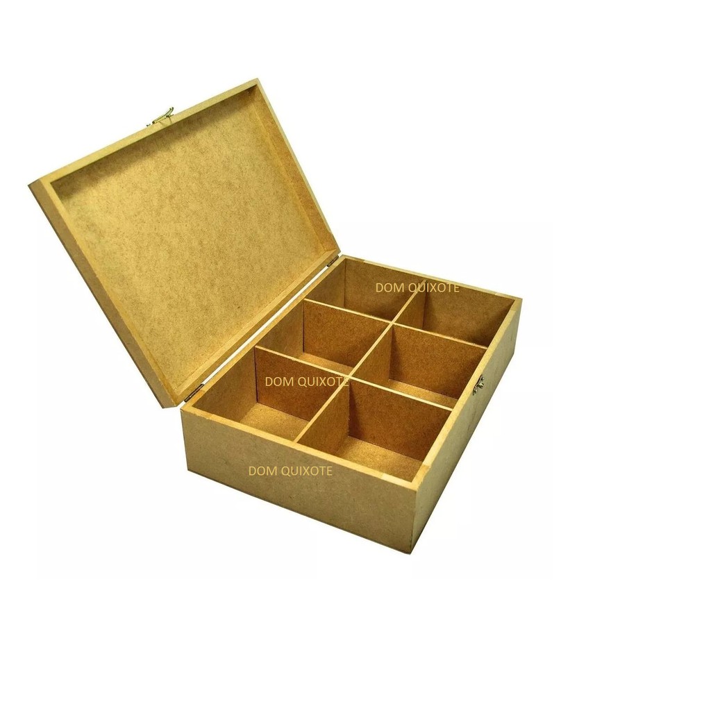 2 Caixas 30x20x8 cm c/6 divisórias em mdf de 6 mm c/dobradiças e fecho p/ pintura,artesanato