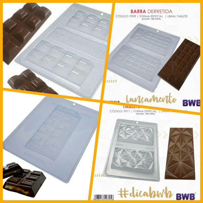 Barra de Chocolate Especial- Barra/tablet de Chocolate recheado. Forma chocolate barra. Forma para chocolate. BWB formas. Utensílios de casa e Confeitaria.