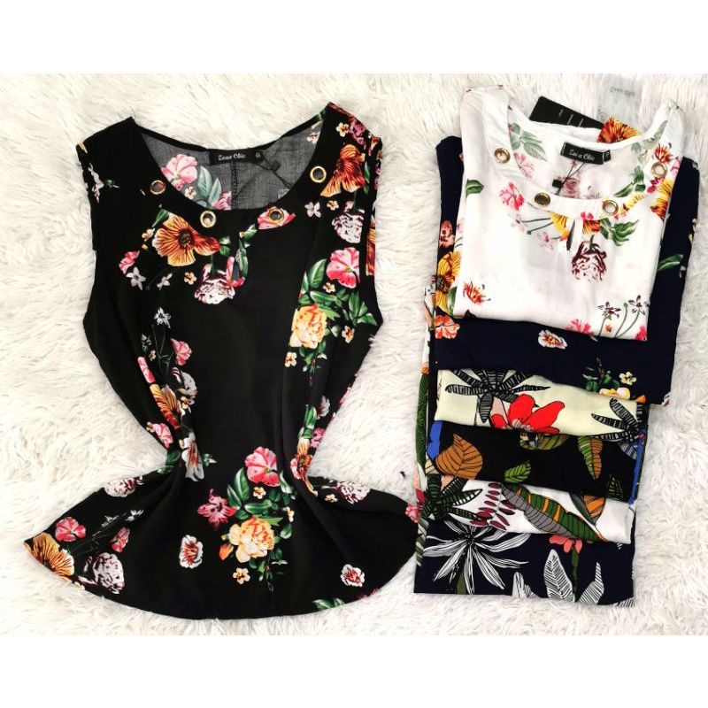 regata de alça larga floral feminina Z27 em Oferta na Shopee