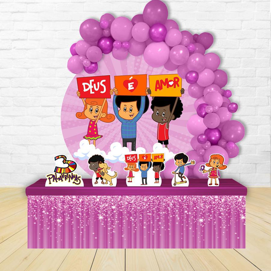 Kit Festa Painel Redondo Decoração 3 Palavrinhas Rosa | Shopee Brasil
