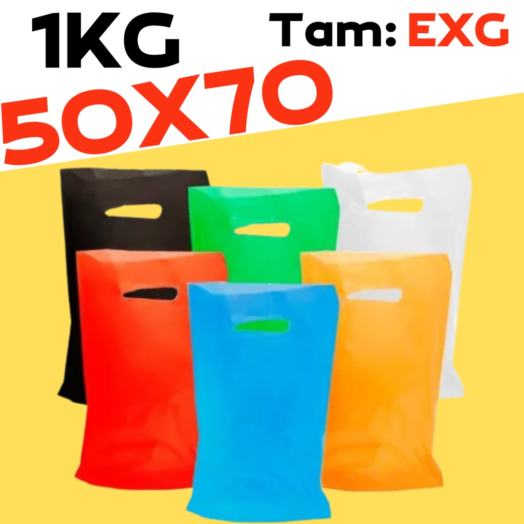 Sacola Plástica Alça Vazada / Boca de Palhaço 50X70 1kg Extra Grande 22/28 Sacolas em Oferta na Shopee