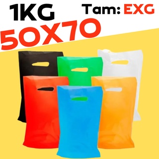 Sacola Plástica Alça Vazada / Boca de Palhaço 50X70 1kg Extra Grande 22/28 Sacolas