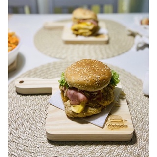 Tabua Hambúrguer | de madeira pinus mesa posta decoração lanche pão queijos frios placa pratos bar charcutaria Pranchas casa servir comida molho bandeja travessa artesanato arte pintura