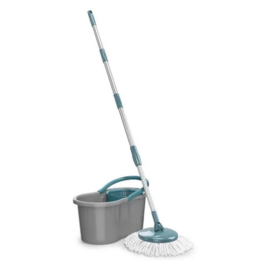 Mop Giratorio Limpeza com Cabo Inox Balde Centrífuga 8 litros Esfregão Microfibra Cabo Regulavel Aço Inox