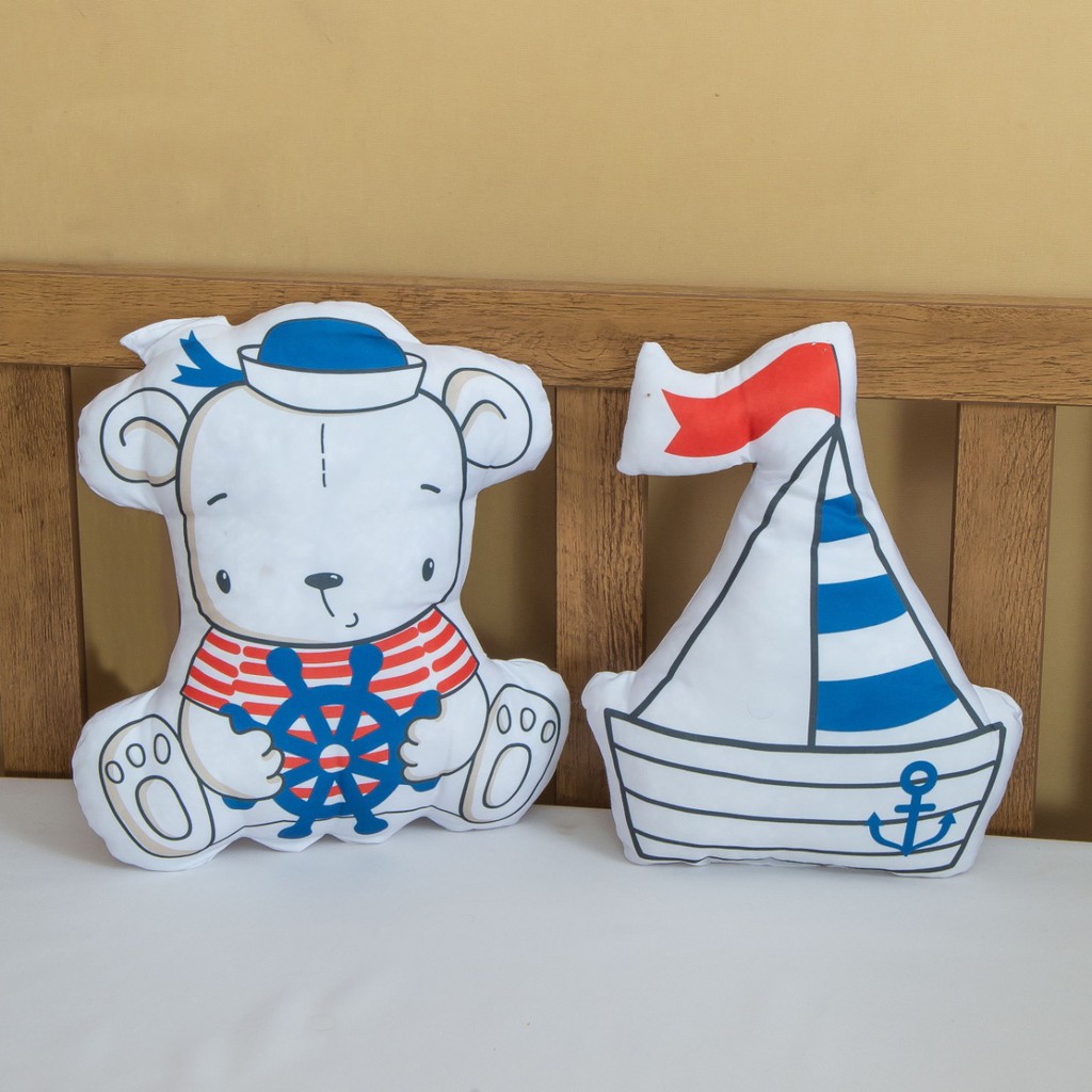 Kit Almofada Decoração Para Berço Quarto Bebê Menino 02 Peças Marinheiro