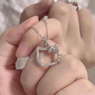 Colar Hello Kitty De Desenho Animado Corrente De Clavícula Feminina Adorável Pingente De Diamante Acessórios Namoradas