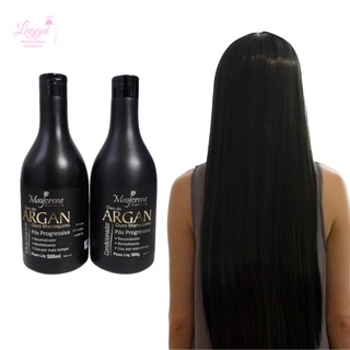 Kit 2 Passos Pós Progressiva Óleo De Argan Branco 500ml Maycrene Cabelos Danificados Diminui Volume Shampoo e Condicionador