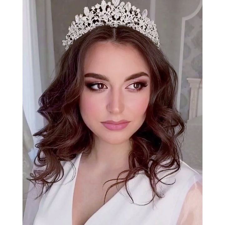 Coroa Tiara Porta Coque Prata Vintage para Noiva Casamento e Festa de 15 Anos com Strass Zircônia