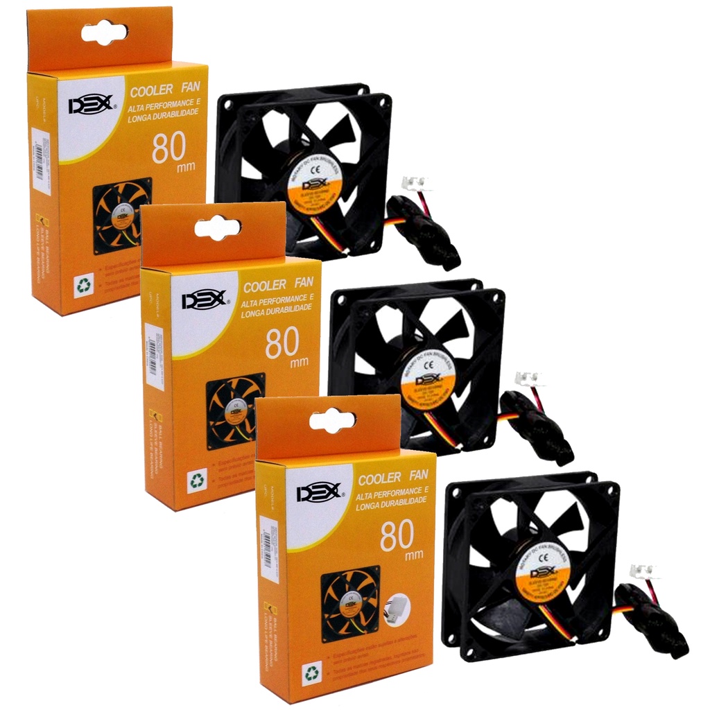 Kit 3 Cooler Fan Preto 8cm 12v Gabinete Ventoinha PC Desktop