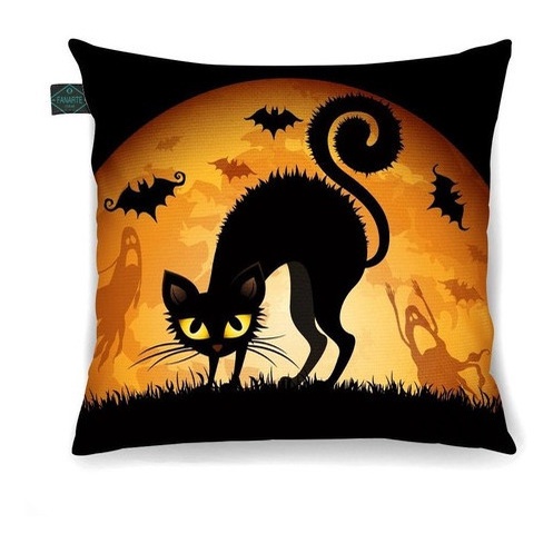 Almofada Decorativa Halloween Gato Preto 30x30cm