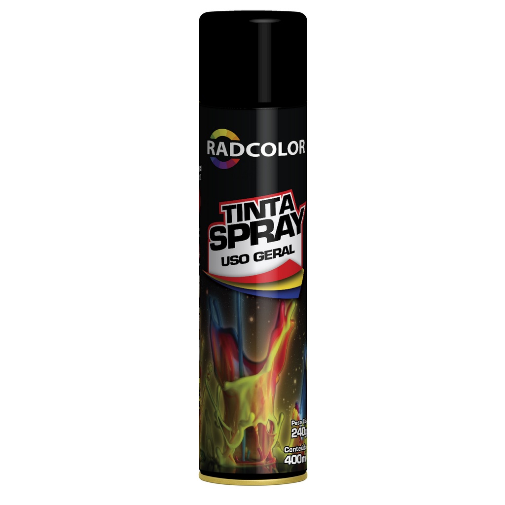 Tinta Spray - Preto Brilhante - Uso Geral (400 ml) Radnaq