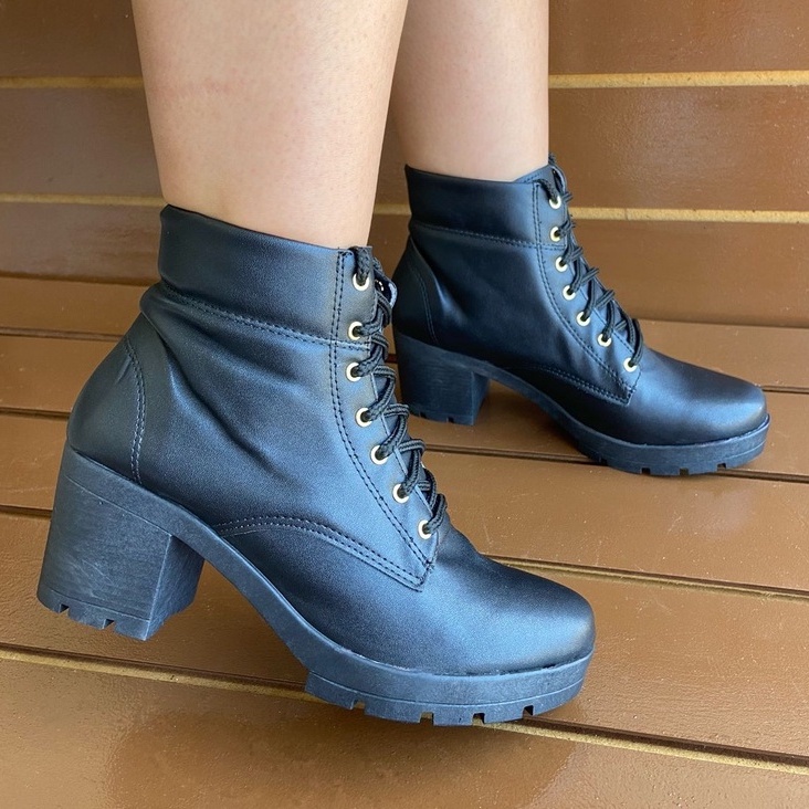 Coturno Feminino Bota Feminina Cano Curto Salto Grosso Médio Tratorado Plataforma Moda Leve Macio Lançamento Blogueira