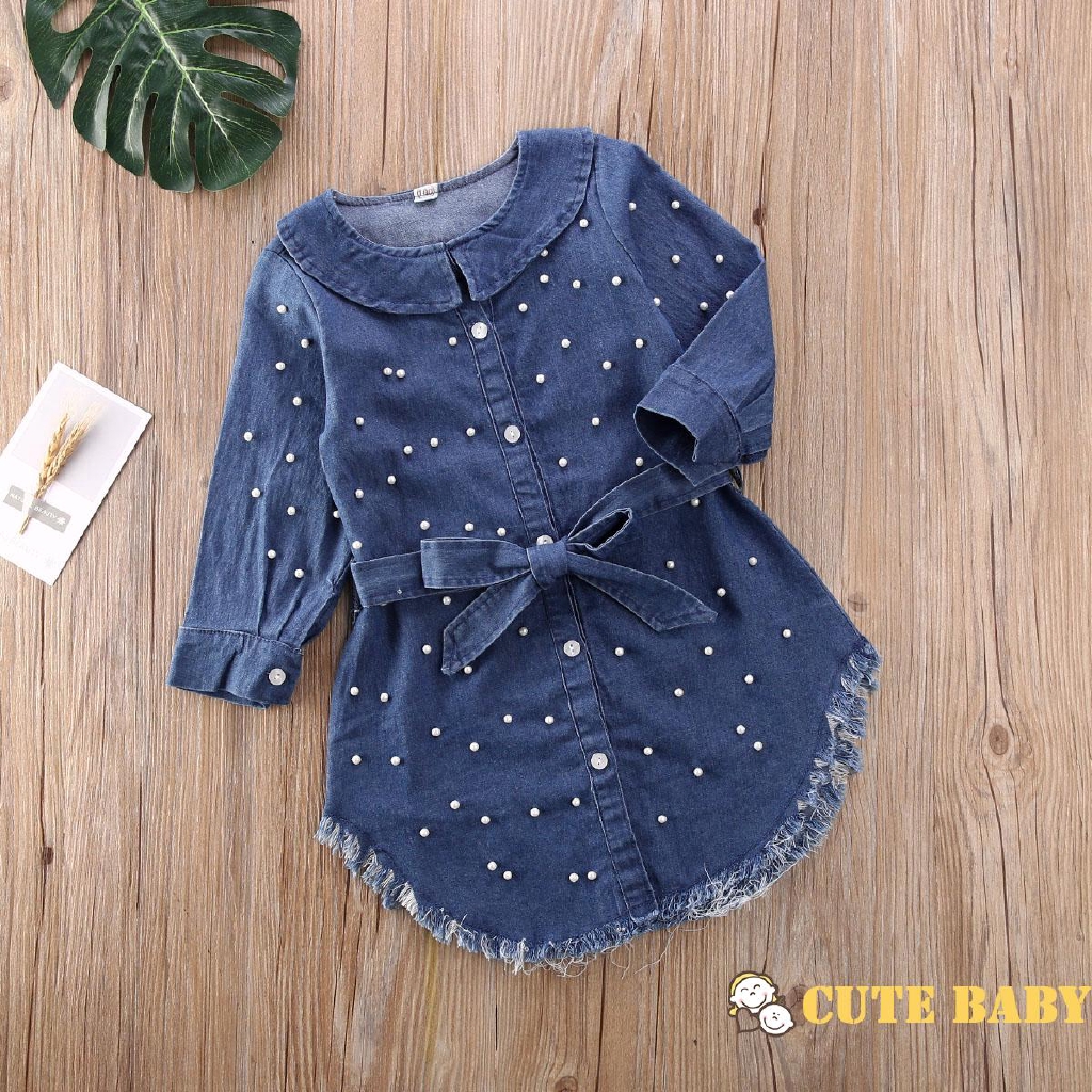vestido jeans infantil manga longa
