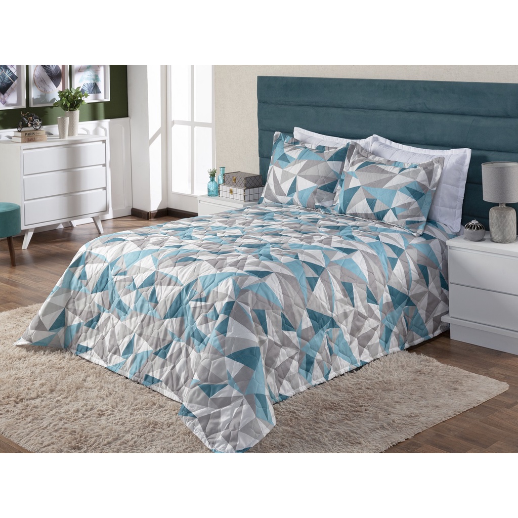Cobre Leito Colcha Elegance Solteiro / Casal Estampado 3 Peças Várias Estampas Matelado Co...