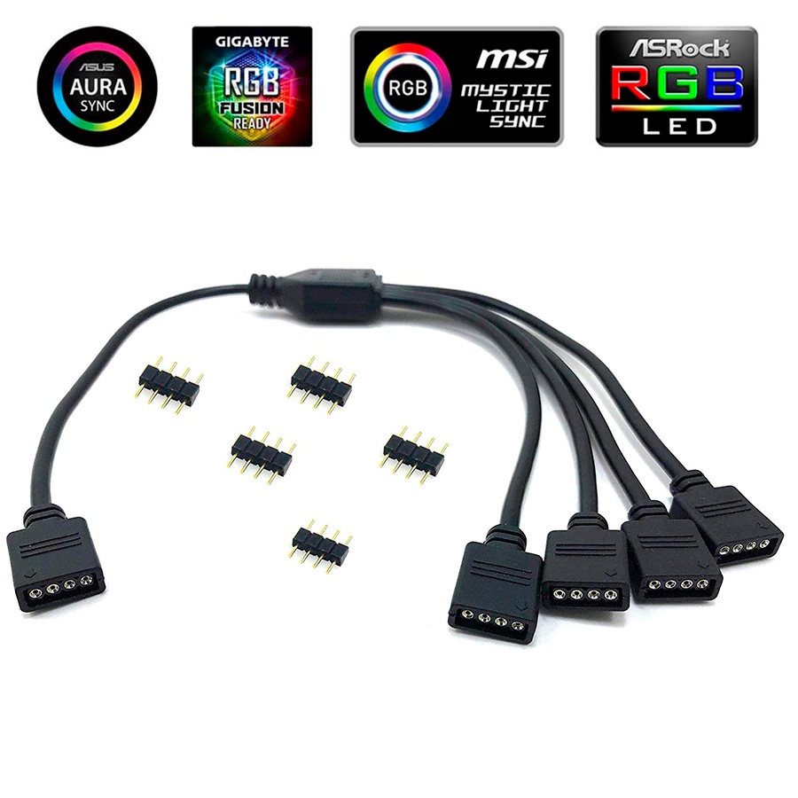 Cabo Adaptador Splitter RGB 1t4 4 pinos 12v - Compatível com Aura Sync, Gigabyte, Msi, Asrock