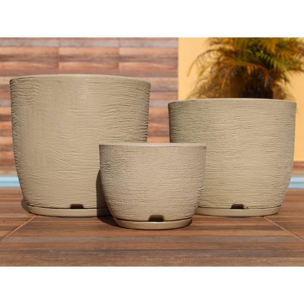 Vasos Decorativo para Plantas Kit com 3 N1 N2 N3 Redondo Escovado com Prato em Oferta na Shopee