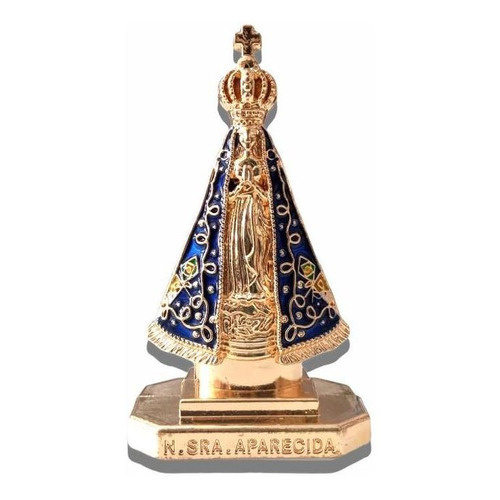 Enfeite Autocolante Imagem Dourada Nossa Senhora Aparecida Manto Azul Grande