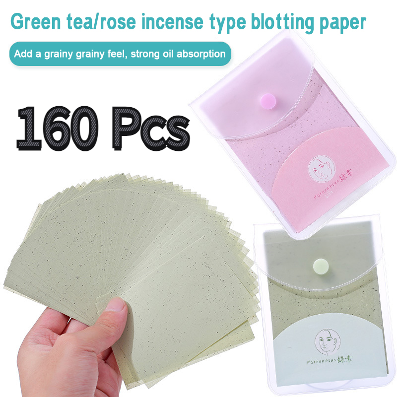 160pcs Portable Face Absorbent Oil Control Paper Wipes Oil Removal Absorbing Sheet Matcha Oily Face Blotting Paper