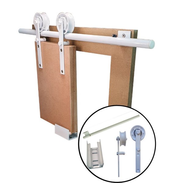Kit Porta Celeiro 2 Roldanas Aparente - Tubular 2,00 M - Branco - Al-Fer