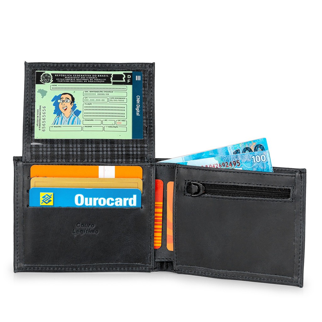 Carteira Masculina Luxo Couro Legítimo Com Porta Moedas/cnh/céulas
