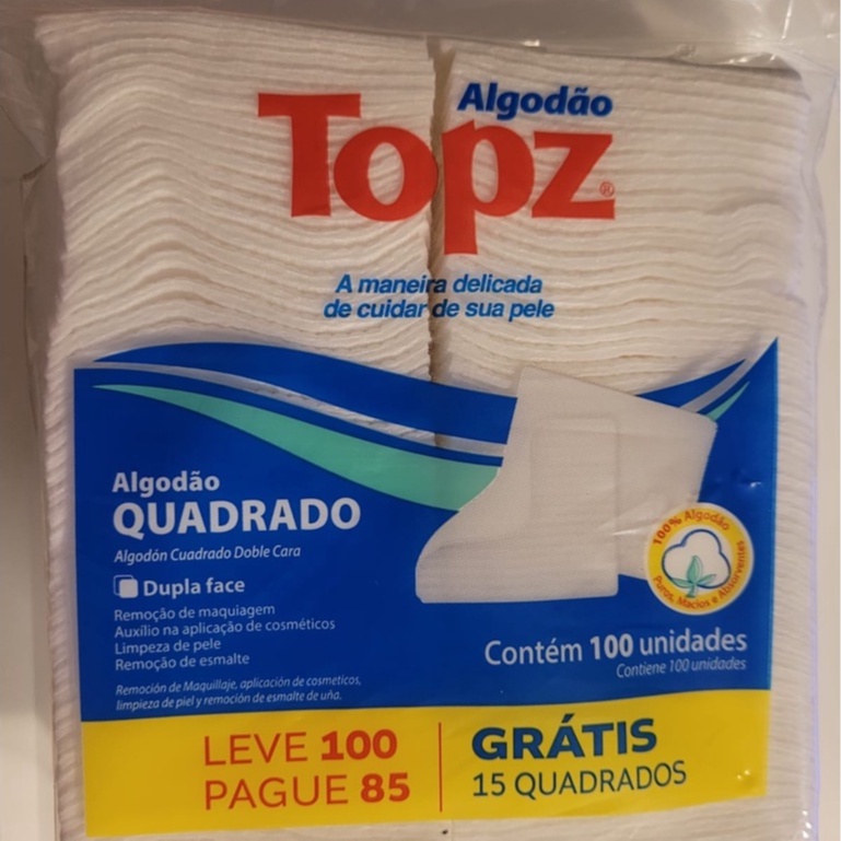 Quadrado de algodão dupla face TOPZ remoção esmalte limpeza de pele remoção de maquiagem 100% algodão Cremer Leve 100 pague 85 zip-lock