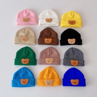 Bonito Urso De Desenho Animado Bebê Gorro Macio Outono Inverno Infantil Chapéu De Cor Sólida Boné Malha em Oferta na Shopee