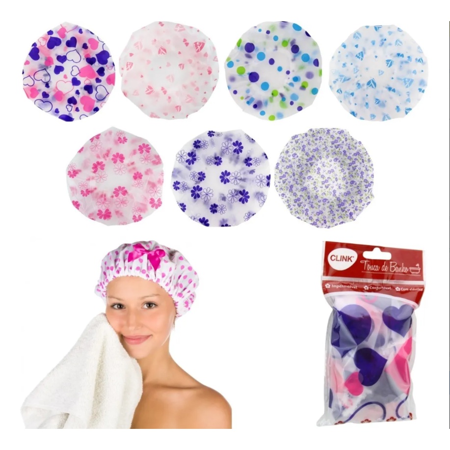 Touca de Banho Impermeável com Desenho Adulta Feminina para Viagem / Touca Impermeável para Banho