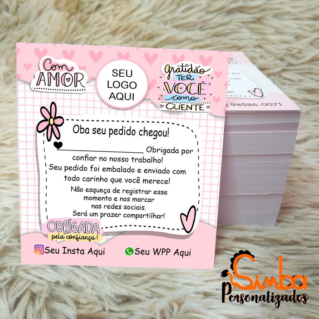Cartão de Agradecimento Personalizado - 10x9cm 100un | Shopee Brasil