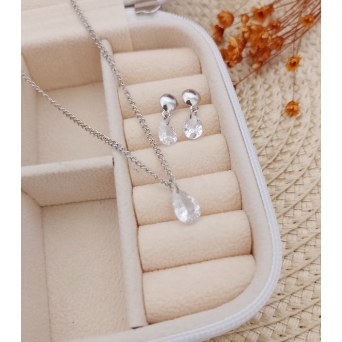 Conjunto feminino moda  kit colar e brinco gota zircônia de aço inoxidável antialérgico gargantilha feminina da moda