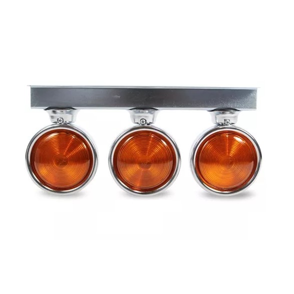 Kit 3 Lanterna Bojuda Foguinho Três Marias Cromada Bivolt Amarela Com Suporte Preto Caminhão Carreta Em Metal