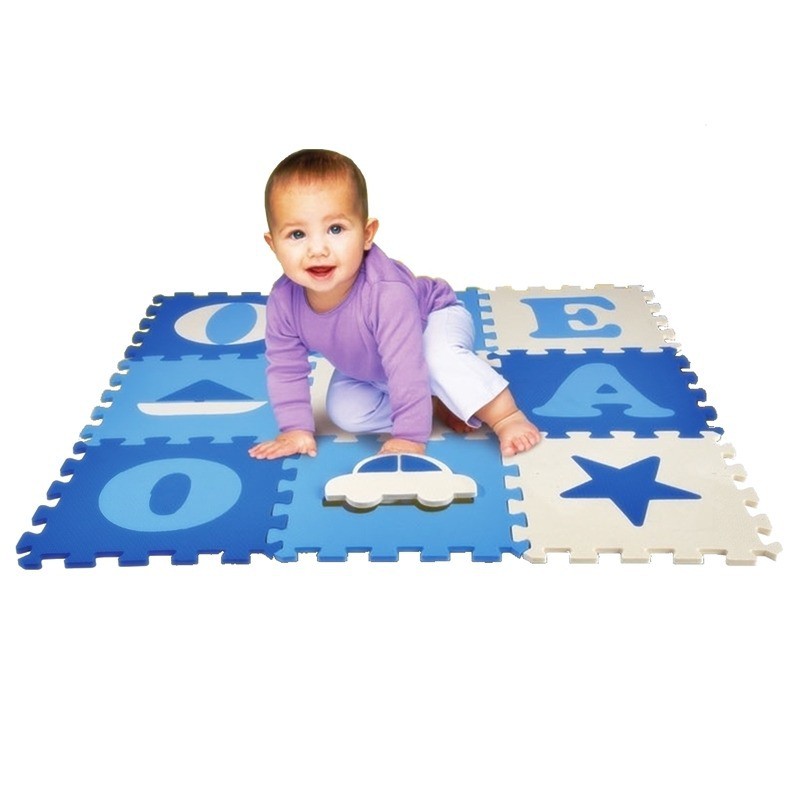 Tapete Infantil Tatame Eva Para Bebe Vogais Menino Azul Nig Brinquedos
