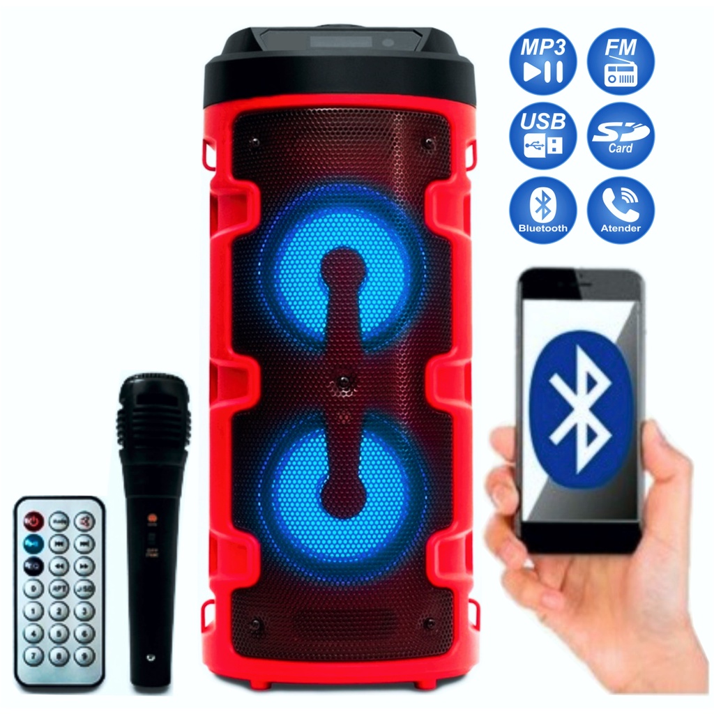 Caixa De Som Portátil Bluetooth Rádio Fm Usb Sd Controle Remoto Microfone Torre Ds14