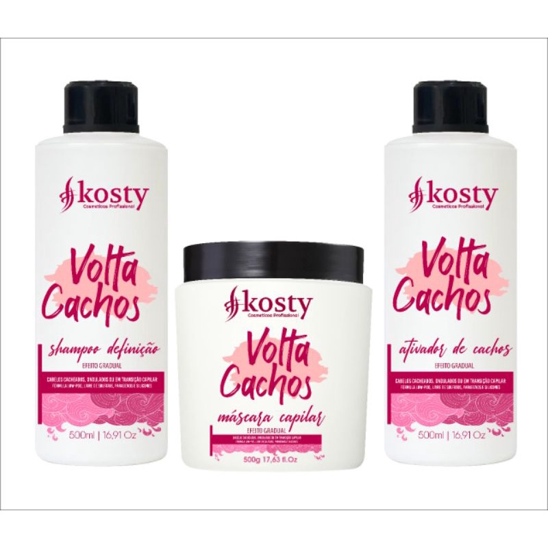 kit volta cachos kosty 500ml Cabelos Cacheados e Ondulados ou Transição Capilar . zero química 100% resultado. Low-Poo em Oferta na Shopee